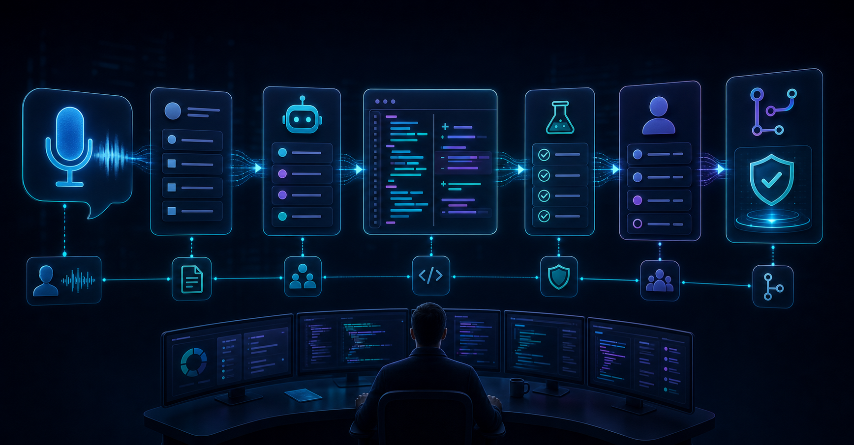Issue-Pipeline mit Anforderung, Agentenlauf, Codex, Review und Pull Request