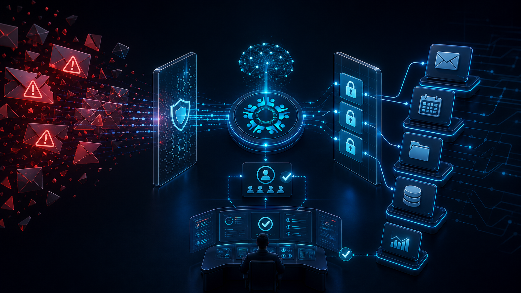 Sicherheitsdiagramm für E-Mail-Agenten mit Risikoerkennung und Human-in-the-loop